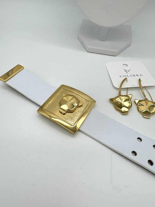 Colibra Tiger Head Bracelet on a Leather Strap