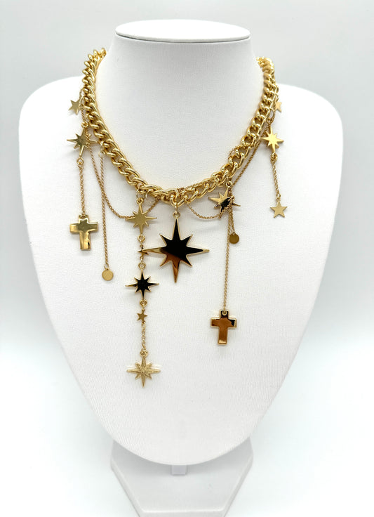 Colibra necklace with pendants - jewelry alloy - gold plated