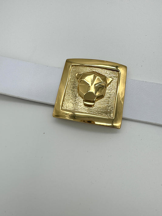 Colibra Tiger Head Bracelet on a Leather Strap