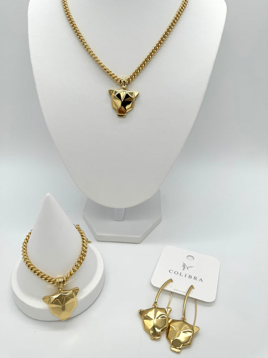 Colibra tiger head necklace - jewelry alloy - gold plated